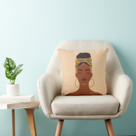 Schwarzes Frauenportrait, Kopfwrap & Hoops Kissen