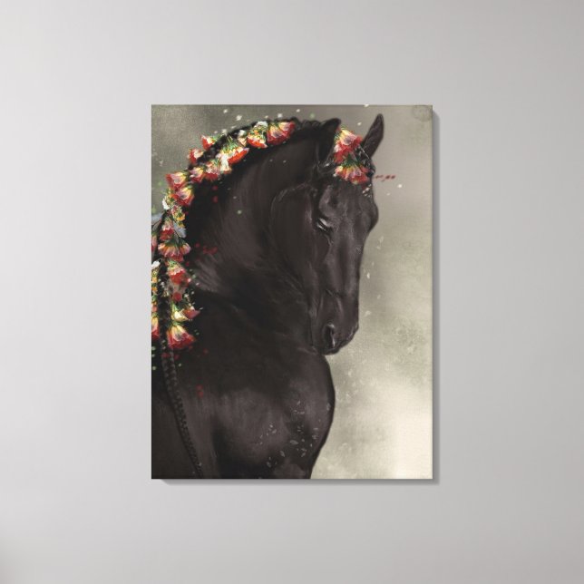 Schwarzes Friesenpferd auf Leinwand - Eingewickelt (Vorderseite)