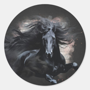Schwarzes Friesisches Pferd Runder Aufkleber