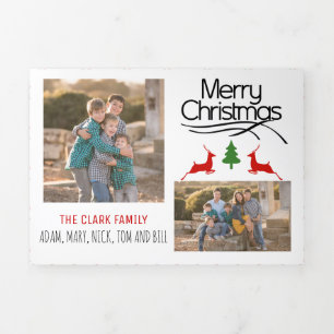 Schwarzes frohe Weihnachten, Hirsche, Baummuster F Dreifach Gefaltete Urlaubskarte