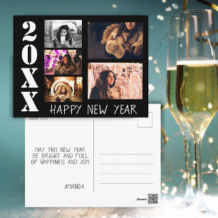 Schwarzes Frohes Neues Jahr 2023 5 Foto-Collage Postkarte