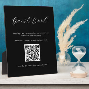 Schwarzes Gästebuchzeichen mit QR-Code Plaque Fotoplatte