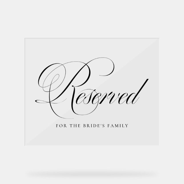 Schwarzes Geblüht Skript vorbehalten Hochzeit Acrylschild (Vorderseite)