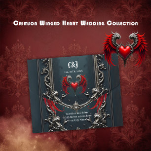 Schwarzes geflügeltes Herz Gothic Romance Elegant All In One Einladung