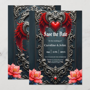Schwarzes geflügeltes Herz  Gothic Romance Elegant Save The Date