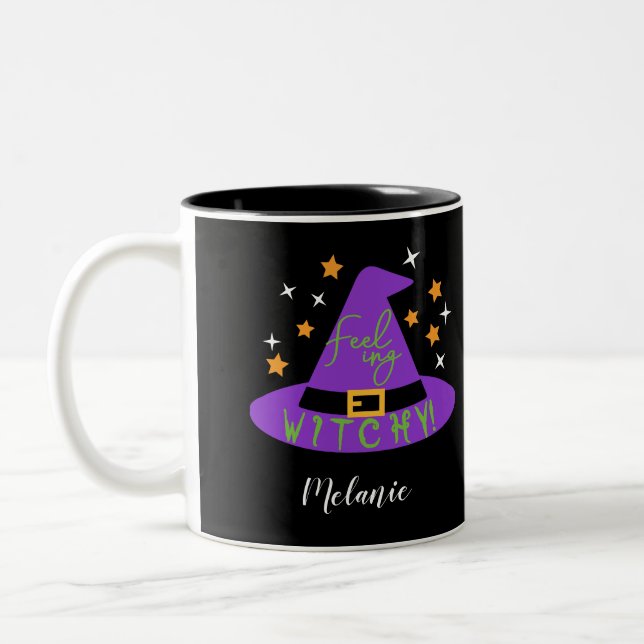 Schwarzes Gefühl Hexe! Hexenhut Halloween Zweifarbige Tasse (Links)