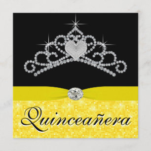 Schwarzes gelbes Tiara-Schwarz-Gelb Quinceanera Einladung