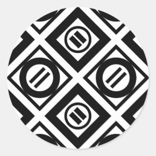 Schwarzes geometrisches Muster mit gleicher Zeiche Runder Aufkleber