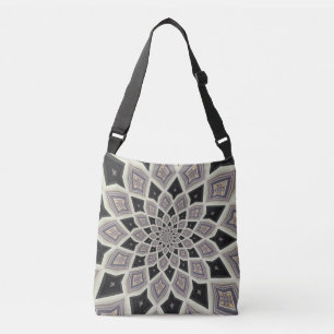 Schwarzes geometrisches Spiral-Fraktal-Mosaik-Kuns Tragetaschen Mit Langen Trägern