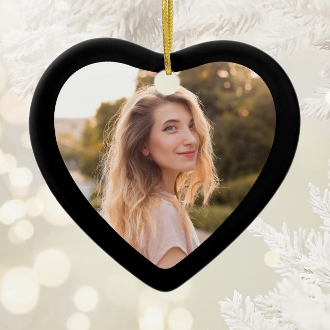 Schwarzes Gerahmtes Herz Keramikornament (Black Framed Heart Photo Ceramic Ornament)