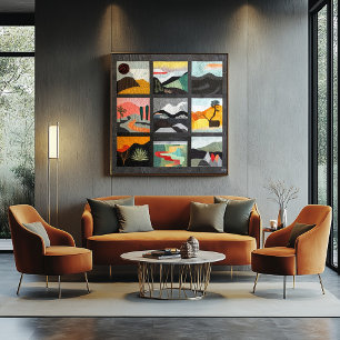 Schwarzes Gerahmtes Minimales Wüstenkunstgitter -  Poster