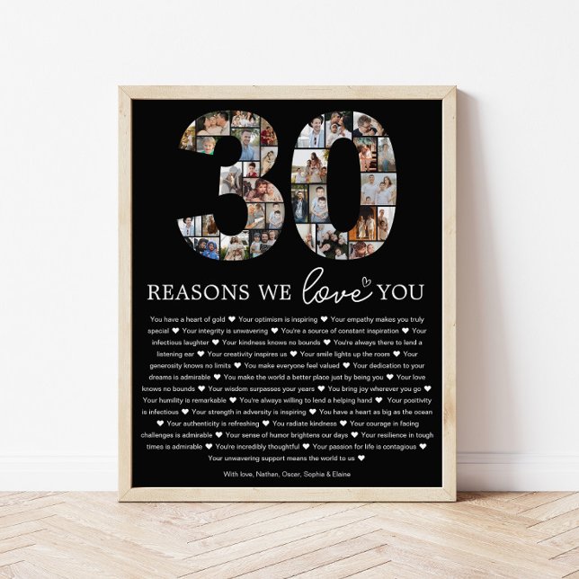 Schwarzes Geschenk "30 Gründe warum wir dich liebe Poster (Von Creator hochgeladen)