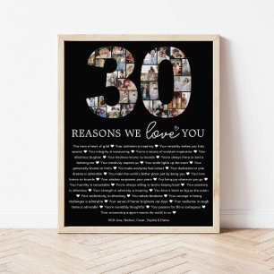 Schwarzes Geschenk "30 Gründe warum wir dich liebe Poster