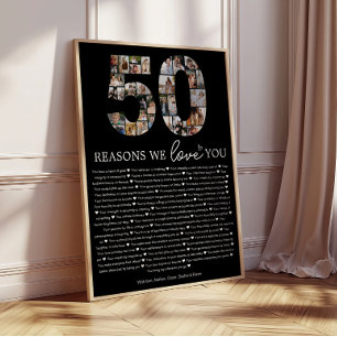 Schwarzes Geschenk "50 Gründe warum wir dich liebe Poster