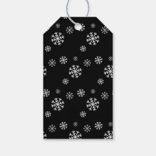 Schwarzes Geschenk-Tag mit Schneefall-Muster Geschenkanhänger