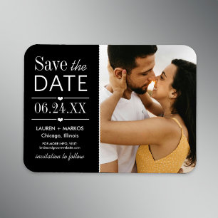 Schwarzes geteiltes Foto-Panel 'Save the Date' Magnet