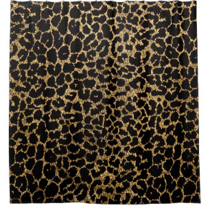 Schwarzes Gewebe mit metallisch goldgelbem Leopard Duschvorhang