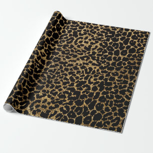 Schwarzes Gewebe mit metallisch goldgelbem Leopard Geschenkpapier