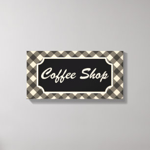 Schwarzes Gingham-Café-Diner-Schild Leinwanddruck