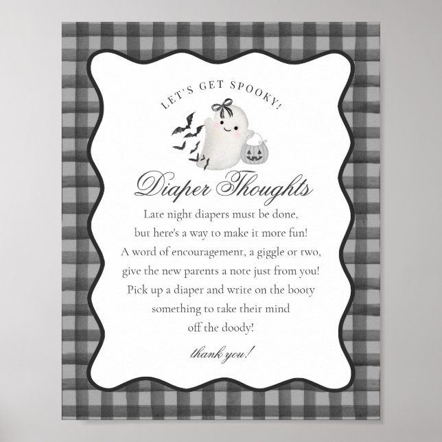 Schwarzes Gingham Süßer Geist Windel Gedanken Schi Poster (Vorne)