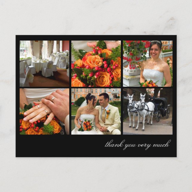 Schwarzes Gitter Collage 6 Foto Erinnerungen danke Postkarte (Vorderseite)
