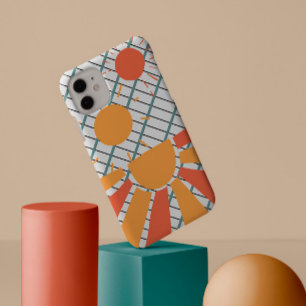 Schwarzes Gitter Retro Rot orangefarbener Sonnenun Case-Mate iPhone Hülle