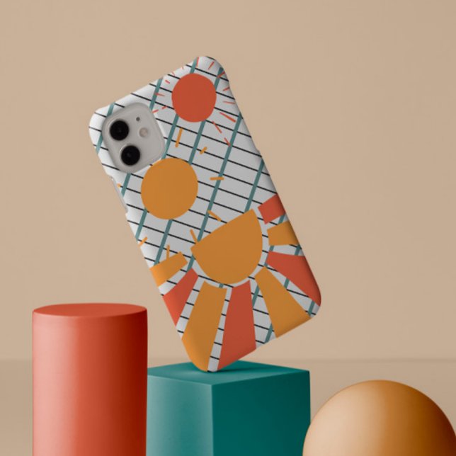 Schwarzes Gitter Retro Rot orangefarbener Sonnenun Case-Mate iPhone Hülle (Von Creator hochgeladen)