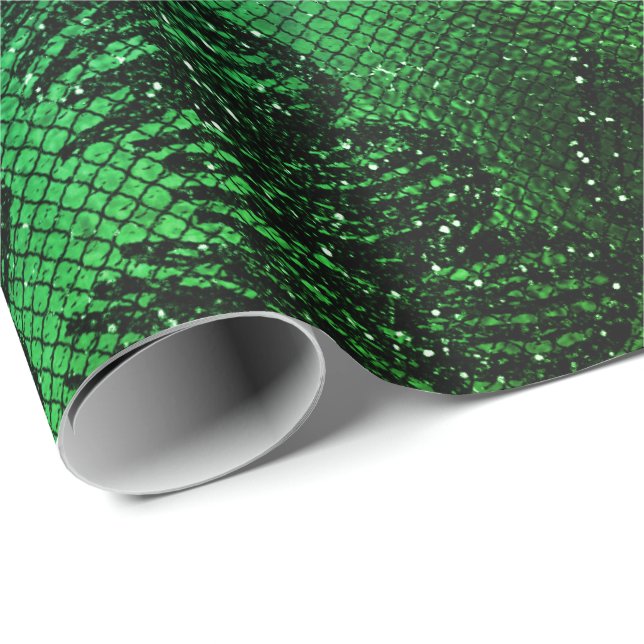 Schwarzes Glam Blumenstrauß Tropisches grünes Wass Geschenkpapier (Rolleneckpunkt)