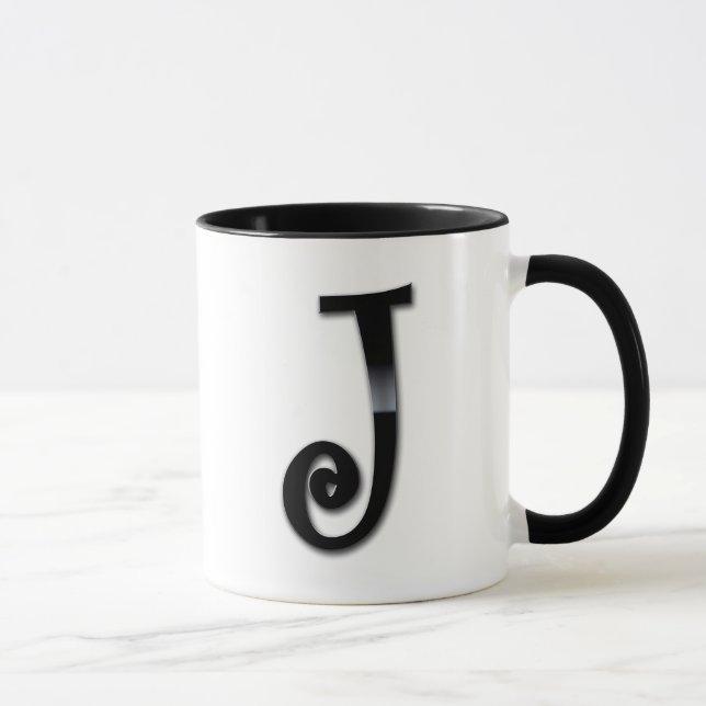 Schwarzes Glanz-Monogramm - J Tasse (Rechts)