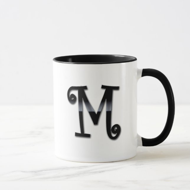 Schwarzes Glanz-Monogramm - M Tasse (Rechts)