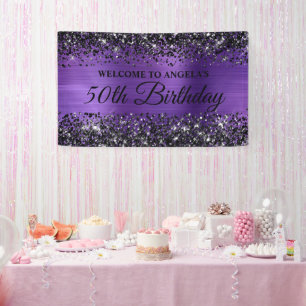Schwarzes Glitter Amethyst Folie 50. Geburtstags-W Banner