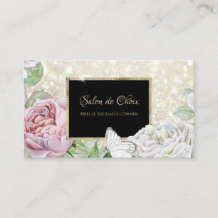 Schwarzes Glitter-Blumen-Schmetterling-Salon Visitenkarte