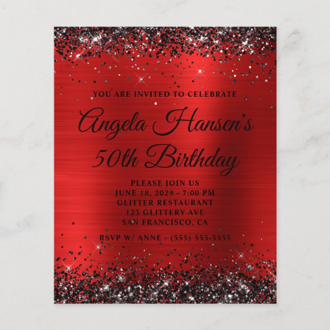 Schwarzes Glitter Roter Folien-Monogramm 50. Gebur Flyer (Vorne)