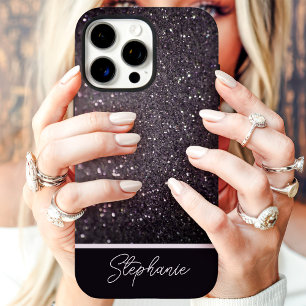 Schwarzes Glitter-Sparkling mit individuellem Name iPhone 16 Pro Hülle