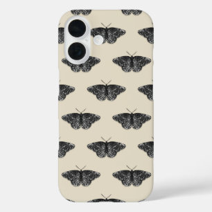 Schwarzes glitzerndes Schmetterlingsmuster auf Cre iPhone 16 Hülle