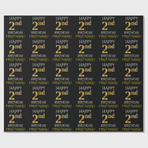 Schwarzes, "GLÜCKLICHES 2. BIRTHDAY" Faltpapier Geschenkpapier