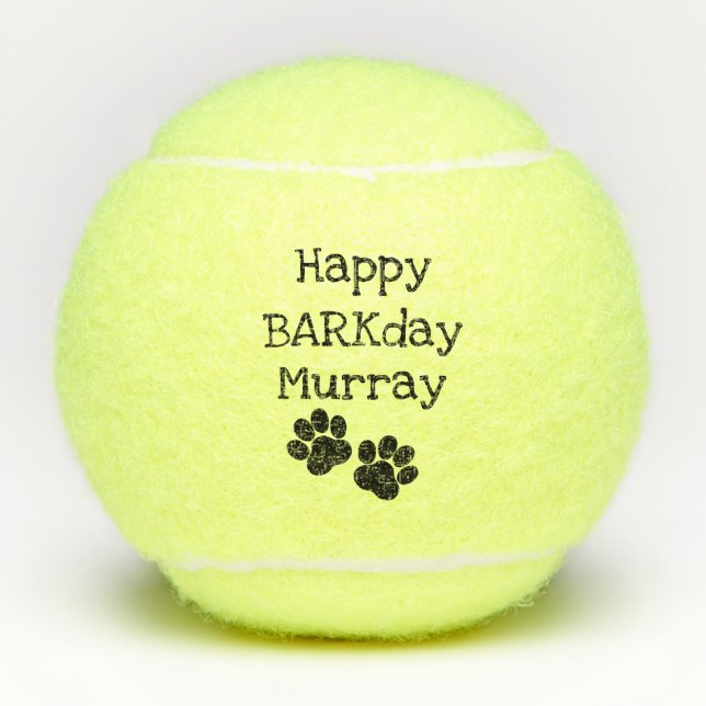 Schwarzes glückliches Barkday Tennisbälle (Vorderseite)