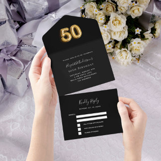 Schwarzes Gold, 50. Geburtstag, uAwg All In One Einladung