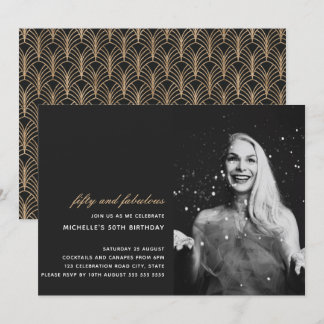 Schwarzes Gold 50 und fabelhaftes Art Deco Foto 50 Einladung