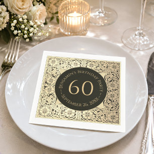 Schwarzes Gold 60. Geburtstag Elegant Vintage Flor Serviette