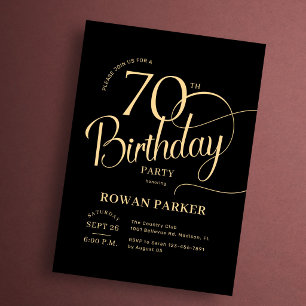 Schwarzes Gold 70. Geburtstag Elegant Schrift Einladung