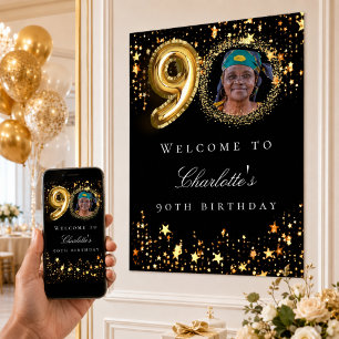 Schwarzes Gold 90. Foto-Geburtstagsfeier Willkomme Poster