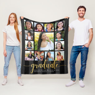 Schwarzes Gold Abschluss K-12 Foto Collage Script Fleecedecke
