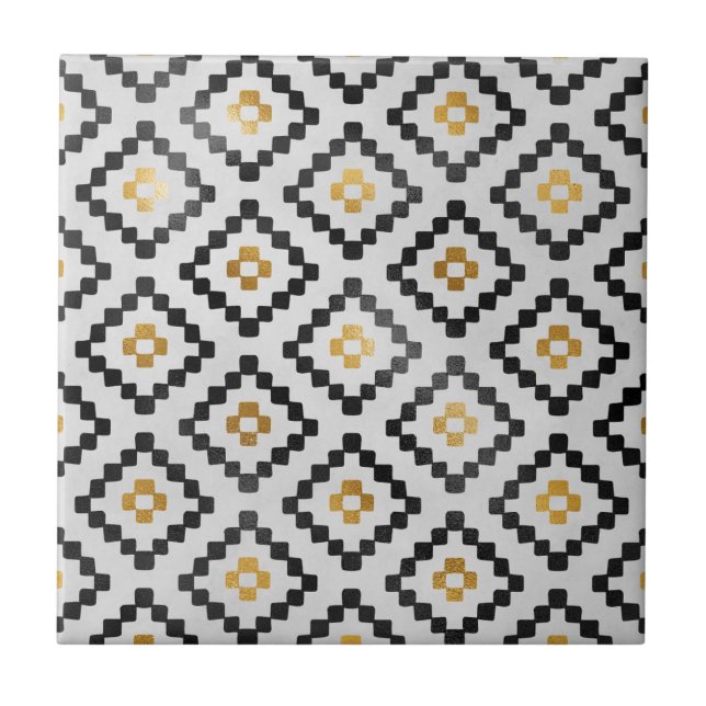 Schwarzes Gold abstrakt geometrisches Diamantmuste Fliese (Vorderseite)