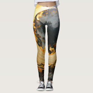 Schwarzes Gold Abstrakt Wirbel Modern Mond Leggings