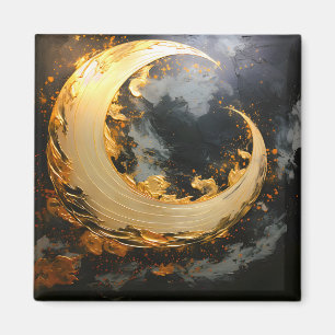 Schwarzes Gold Abstrakt Wirbel Modern Mond Magnet