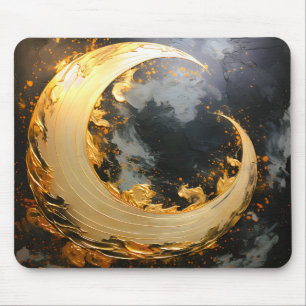 Schwarzes Gold Abstrakt Wirbel Modern Mond Mousepad
