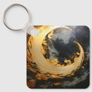 Schwarzes Gold Abstrakt Wirbel Modern Mond Schlüsselanhänger