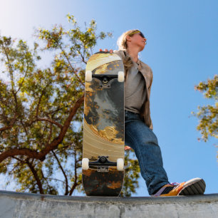 Schwarzes Gold Abstrakt Wirbel Modern Mond Skateboard