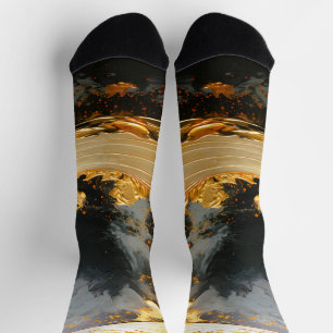 Schwarzes Gold Abstrakt Wirbel Modern Mond Socken
